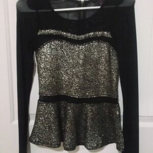 Material Girl Silver Long Sleeve Sequin Peplum Blouse